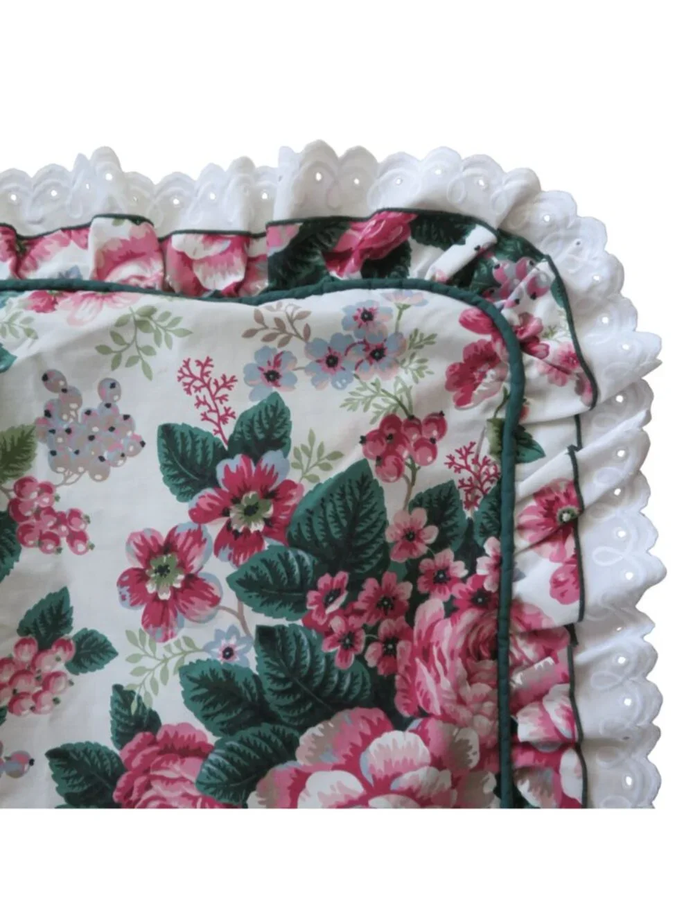 Vintage Waverly Pleasant Valley Floral Pillow Sham Ruffled Eyelet Trim Standard